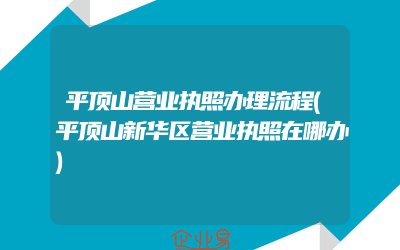 平顶山营业执照办理流程(平顶山新华区营业执照在哪办)