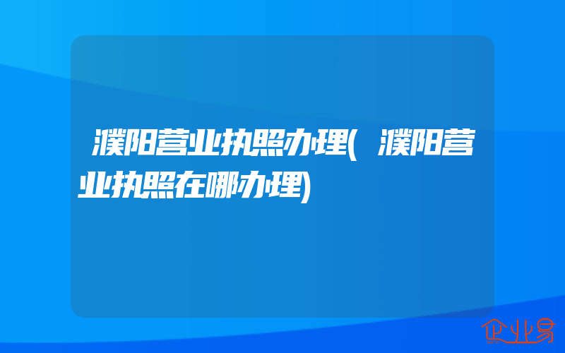 濮阳营业执照办理(濮阳营业执照在哪办理)