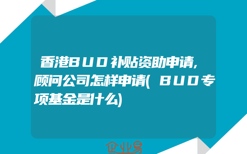 香港BUD补贴资助申请,顾问公司怎样申请(BUD专项基金是什么)