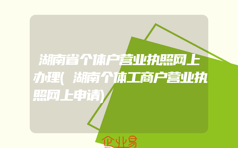 湖南省个体户营业执照网上办理(湖南个体工商户营业执照网上申请)