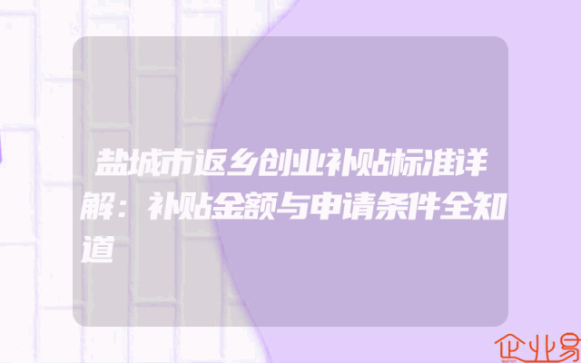 盐城市返乡创业补贴标准详解：补贴金额与申请条件全知道