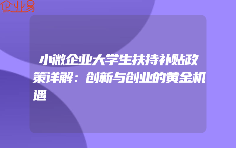 小微企业大学生扶持补贴政策详解：创新与创业的黄金机遇