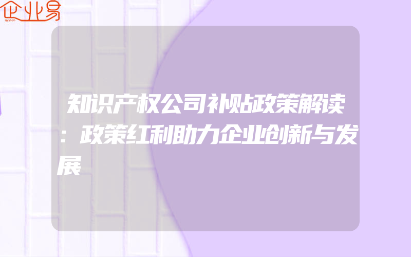 知识产权公司补贴政策解读：政策红利助力企业创新与发展