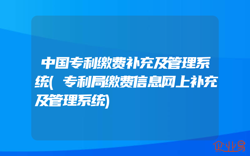 中国专利缴费补充及管理系统(专利局缴费信息网上补充及管理系统)