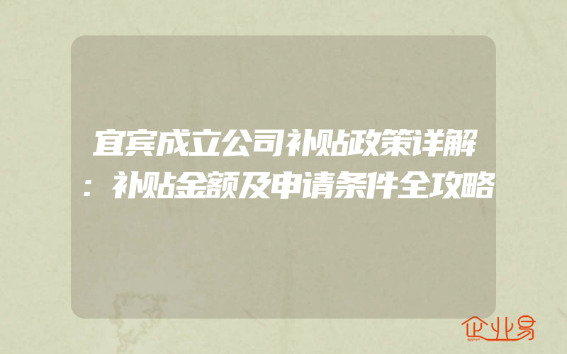 宜宾成立公司补贴政策详解：补贴金额及申请条件全攻略