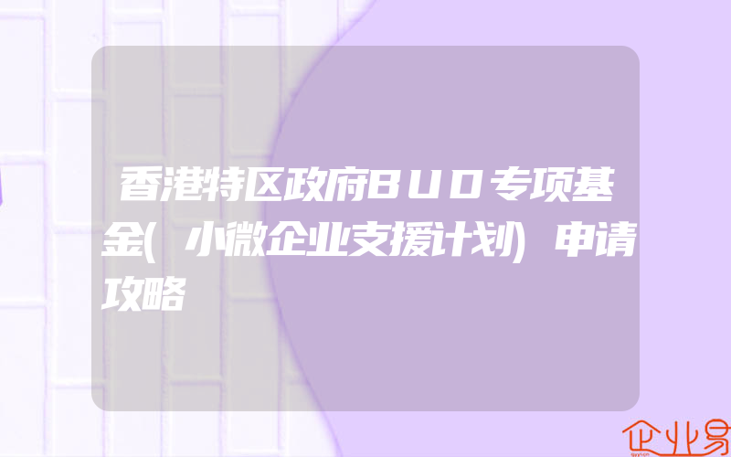 香港特区政府BUD专项基金(小微企业支援计划)申请攻略