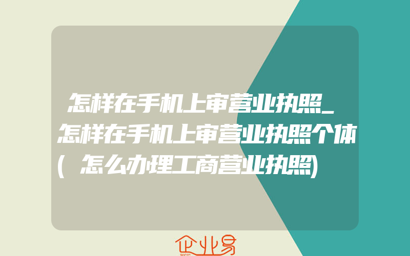 怎样在手机上审营业执照_怎样在手机上审营业执照个体(怎么办理工商营业执照)