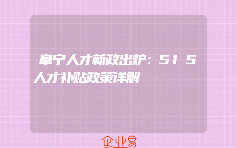 阜宁人才新政出炉：515人才补贴政策详解