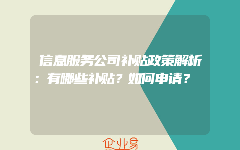 信息服务公司补贴政策解析：有哪些补贴？如何申请？