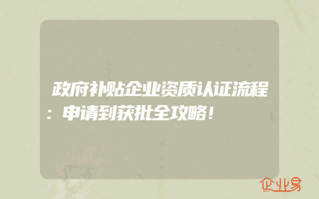 政府补贴企业资质认证流程：申请到获批全攻略！