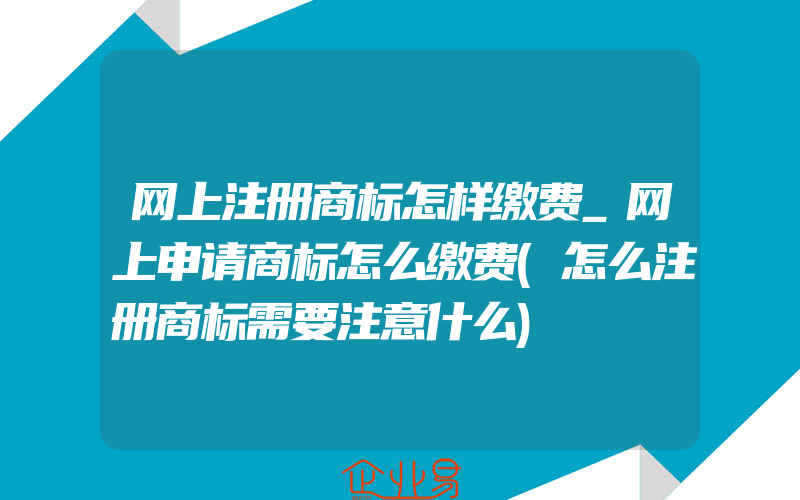 网上注册商标怎样缴费_网上申请商标怎么缴费(怎么注册商标需要注意什么)