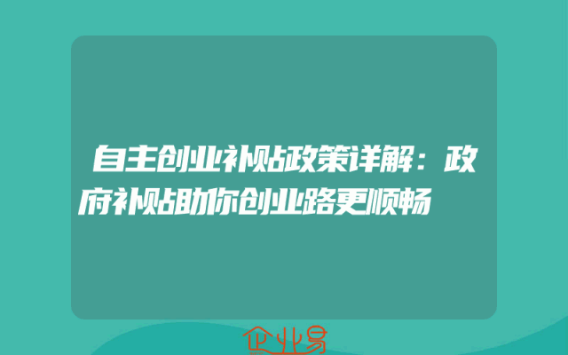 自主创业补贴政策详解：政府补贴助你创业路更顺畅