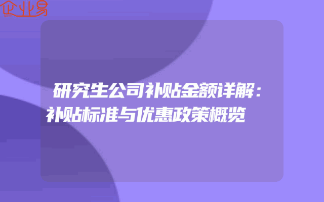 研究生公司补贴金额详解：补贴标准与优惠政策概览
