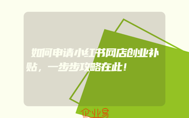 如何申请小红书网店创业补贴，一步步攻略在此！