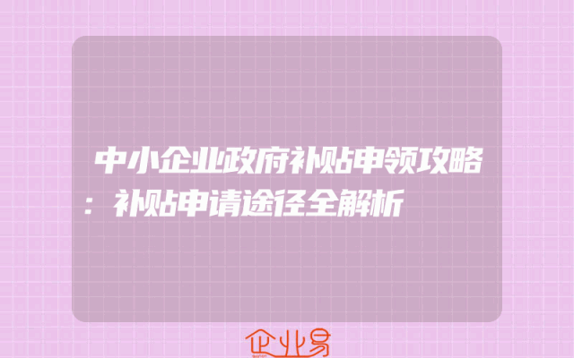 中小企业政府补贴申领攻略：补贴申请途径全解析