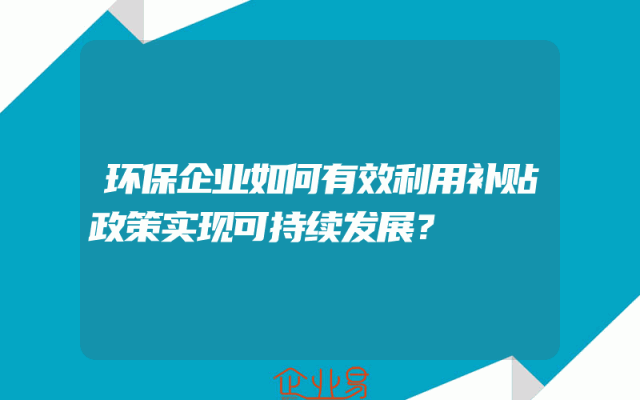 环保企业如何有效利用补贴政策实现可持续发展？