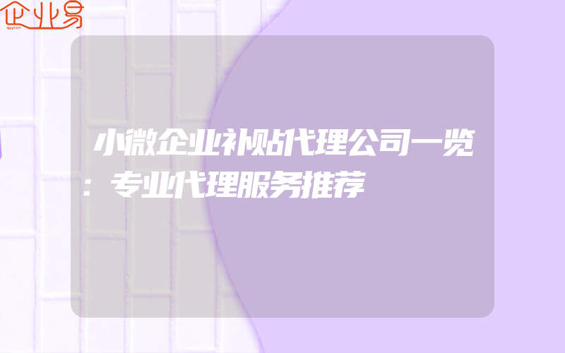 小微企业补贴代理公司一览：专业代理服务推荐