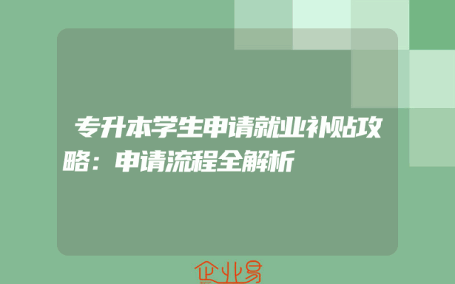 专升本学生申请就业补贴攻略：申请流程全解析