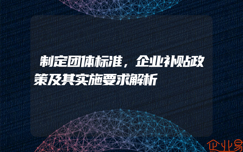 制定团体标准，企业补贴政策及其实施要求解析