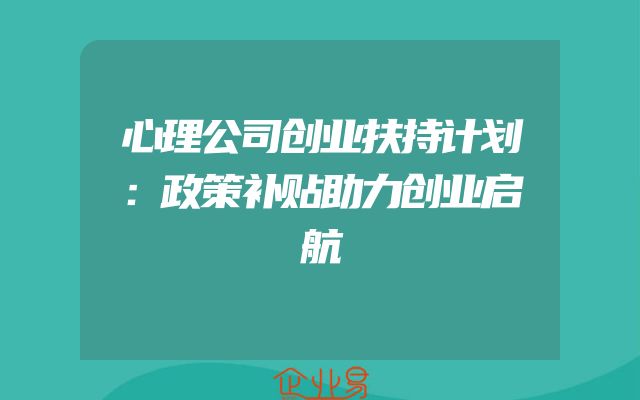 心理公司创业扶持计划：政策补贴助力创业启航