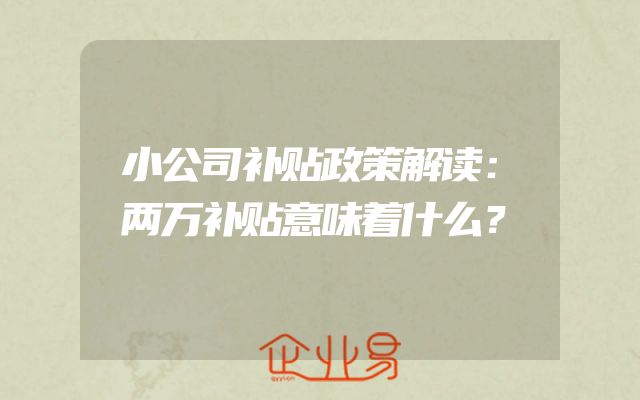 小公司补贴政策解读：两万补贴意味着什么？