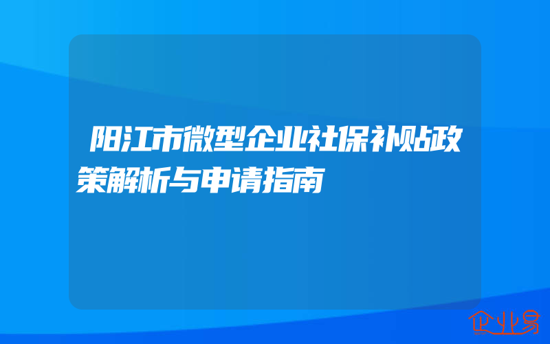 阳江市微型企业社保补贴政策解析与申请指南