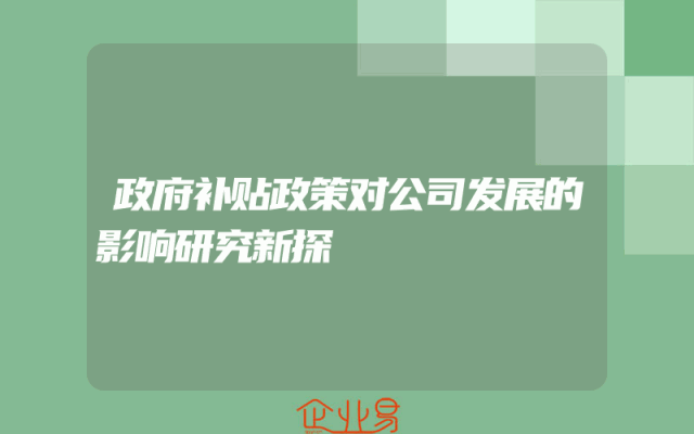 政府补贴政策对公司发展的影响研究新探