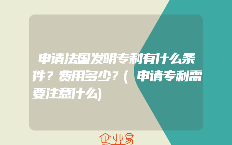 申请法国发明专利有什么条件？费用多少？(申请专利需要注意什么)