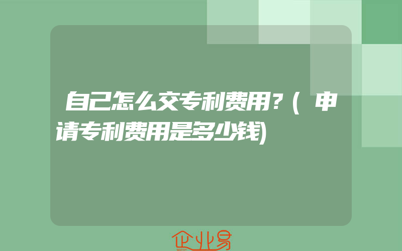 自己怎么交专利费用？(申请专利费用是多少钱)