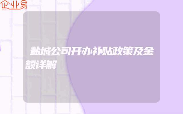 盐城公司开办补贴政策及金额详解
