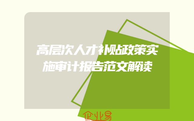 高层次人才补贴政策实施审计报告范文解读