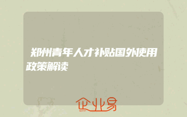 郑州青年人才补贴国外使用政策解读