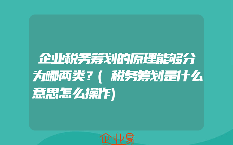 企业税务筹划的原理能够分为哪两类？(税务筹划是什么意思怎么操作)