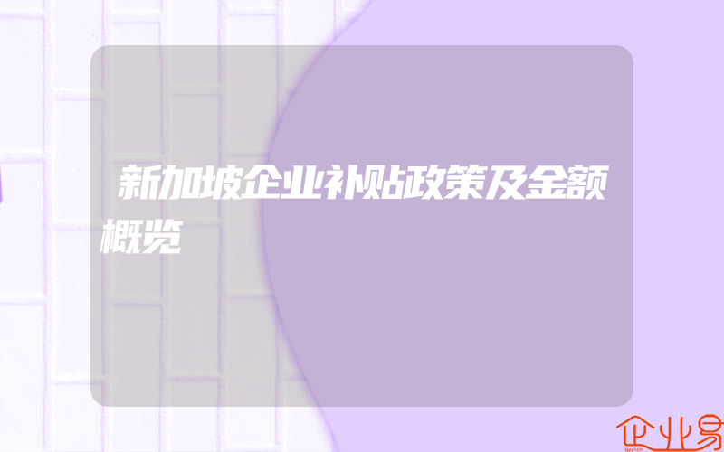 新加坡企业补贴政策及金额概览