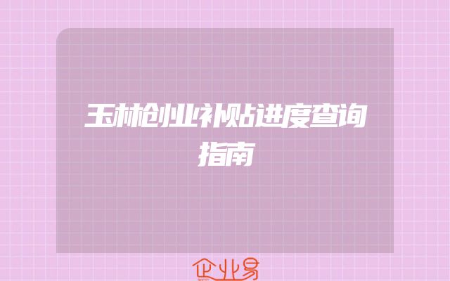 玉林创业补贴进度查询指南