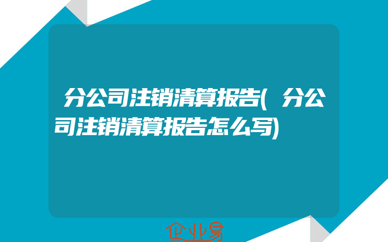 分公司注销清算报告(分公司注销清算报告怎么写)