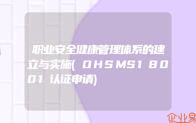 职业安全健康管理体系的建立与实施(OHSMS18001认证申请)