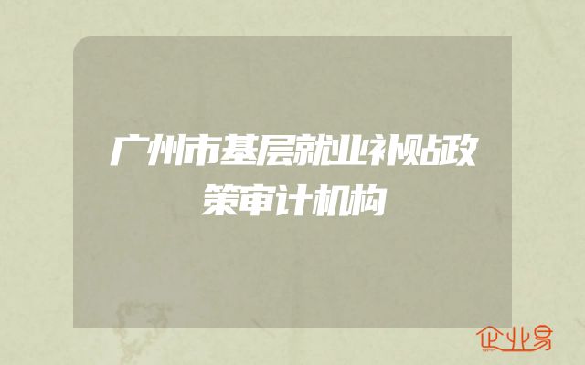 广州市基层就业补贴政策审计机构