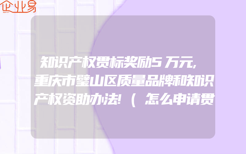 知识产权贯标奖励5万元,重庆市璧山区质量品牌和知识产权资助办法!(怎么申请贯标)