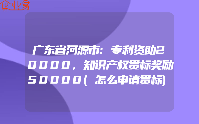 广东省河源市:专利资助20000,知识产权贯标奖励50000(怎么申请贯标)