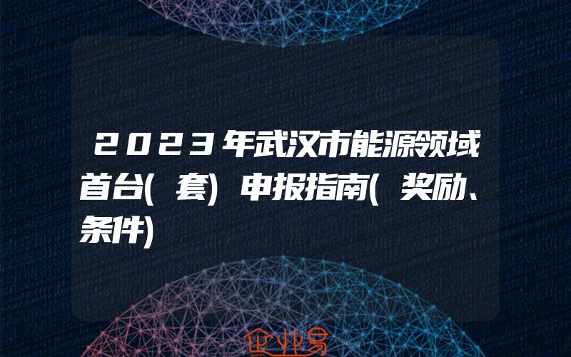 2023年武汉市能源领域首台(套)申报指南(奖励、条件)