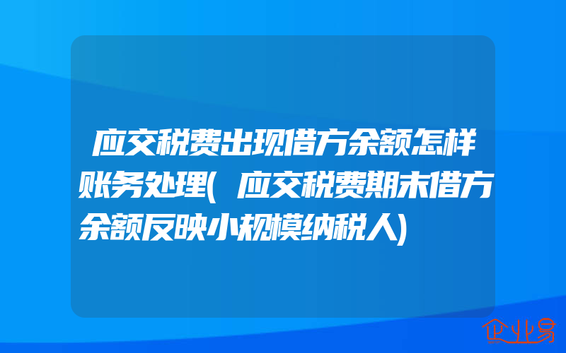 应交税费出现借方余额怎样账务处理(应交税费期末借方余额反映小规模纳税人)