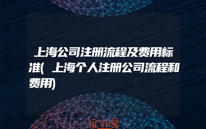 上海公司注册流程及费用标准(上海个人注册公司流程和费用)