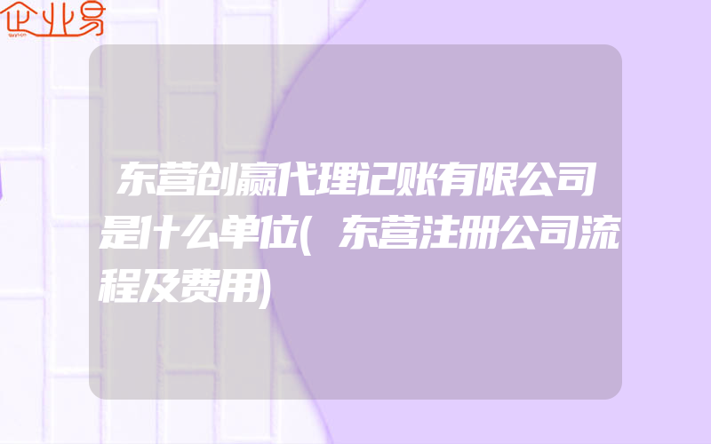 东营创赢代理记账有限公司是什么单位(东营注册公司流程及费用)