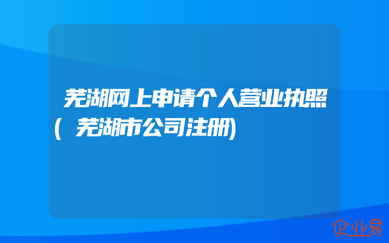 芜湖网上申请个人营业执照(芜湖市公司注册)