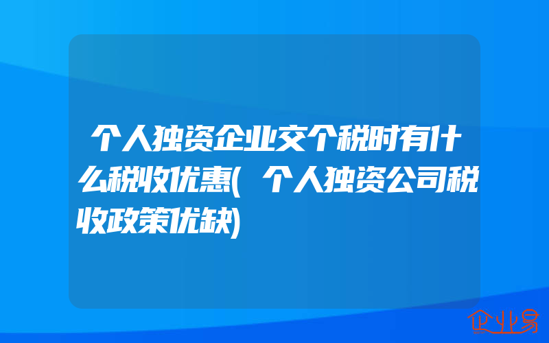 个人独资企业交个税时有什么税收优惠(个人独资公司税收政策优缺)