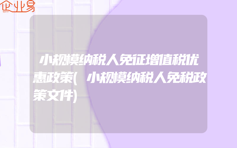 小规模纳税人免征增值税优惠政策(小规模纳税人免税政策文件)