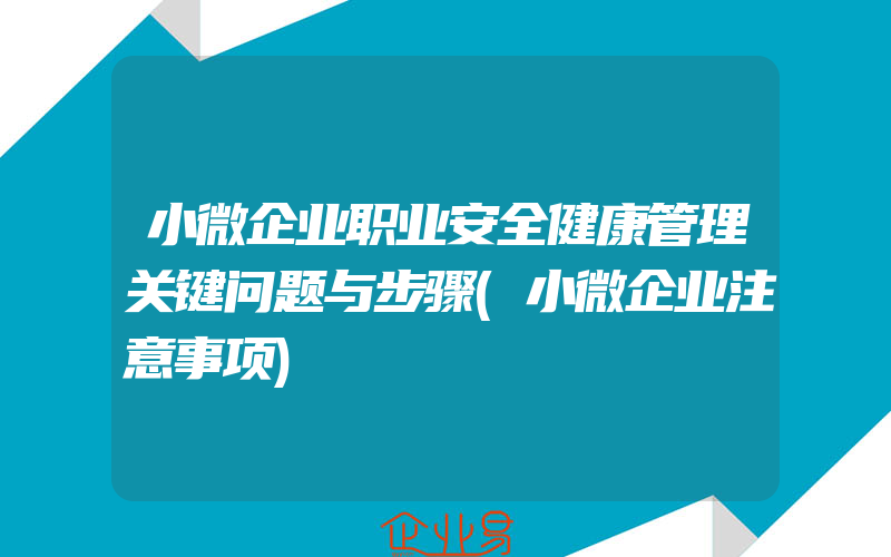 小微企业职业安全健康管理关键问题与步骤(小微企业注意事项)