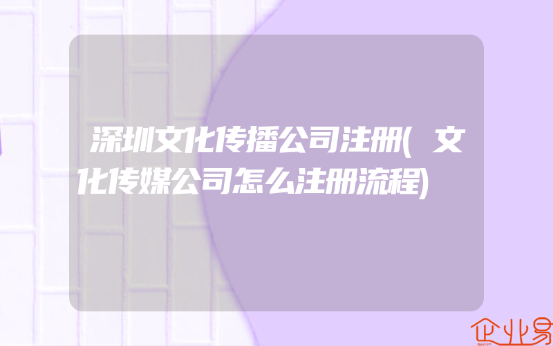 深圳文化传播公司注册(文化传媒公司怎么注册流程)