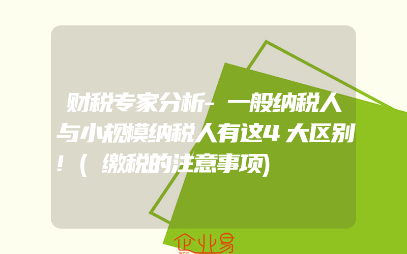 财税专家分析-一般纳税人与小规模纳税人有这4大区别!(缴税的注意事项)